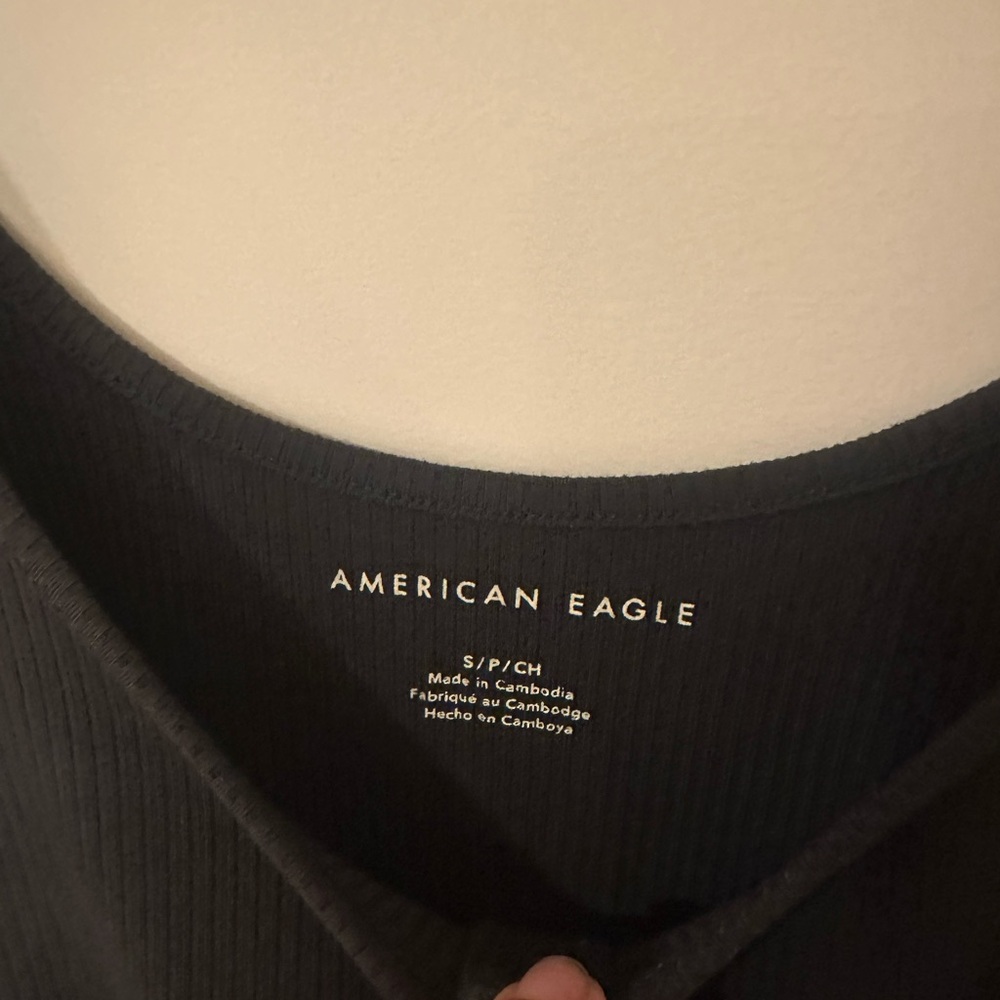 American Eagle Outfitters Black Tank Top button‎ front NWOT ribbed - Picture 4 of 5